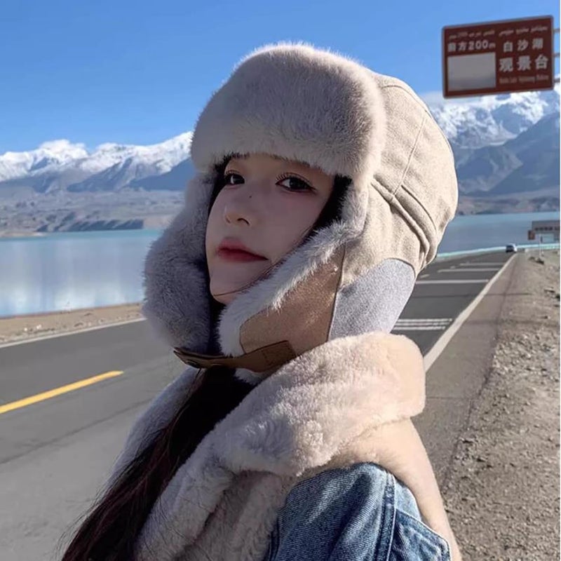 PURFUN Men Women Faux Fur Trapper Hat Stylish Splicing Color Winter Ski Hunting Hat Elders Warm Plush Ushanka Earflap Cap - Image 3